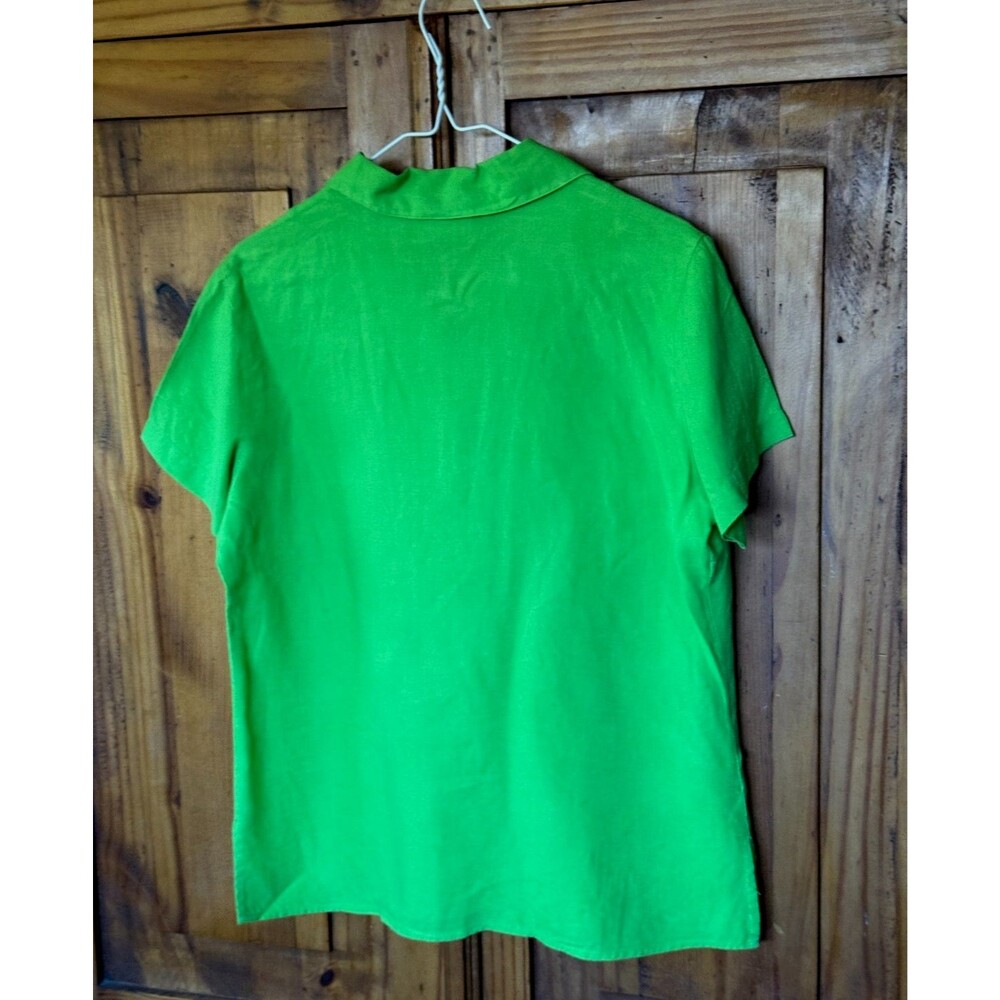 Liz Claiborne Lizsport Linen Short Sleeve Lime Green Shirt Size M - Picture 2 of 3
